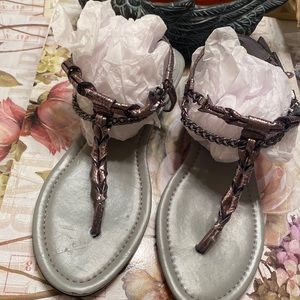 Vince Camuto sandals braided bronze metallic w/chain vintage-9/39
